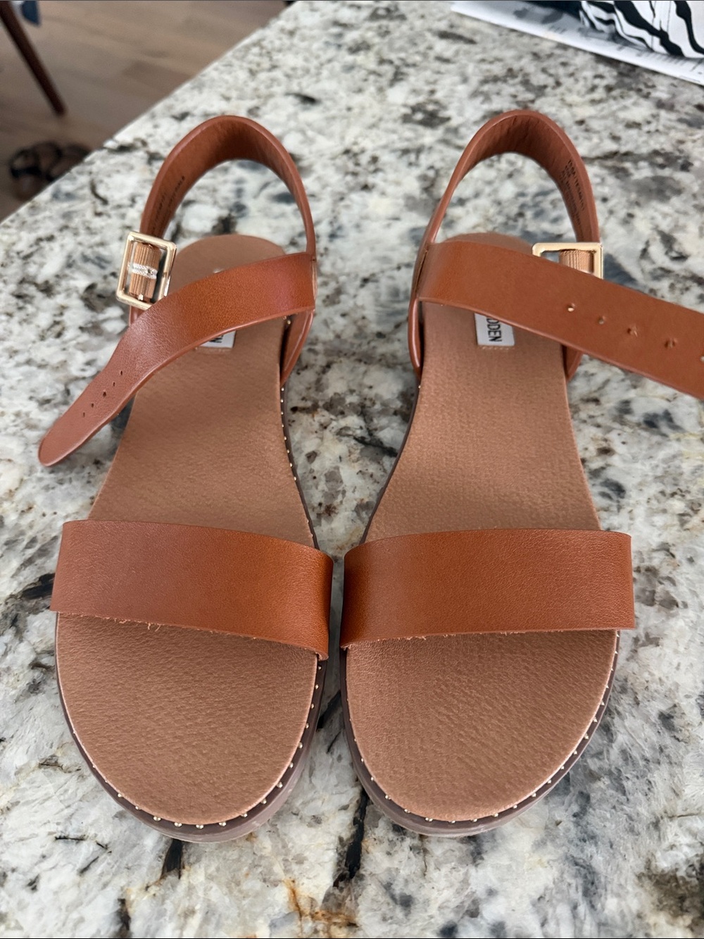 Steve Madden Cognac Brown Vegan Leather Strap Sandals